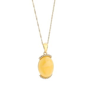 Amber pendant in a gold-plated frame