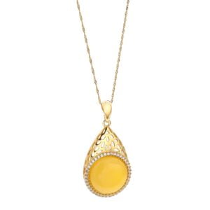 Amber pendant in a gold-plated frame