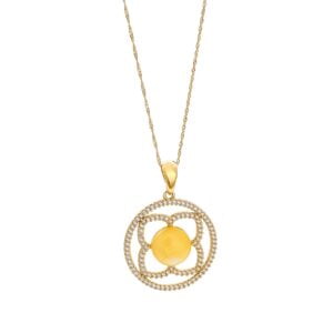 Amber pendant in a gold-plated frame